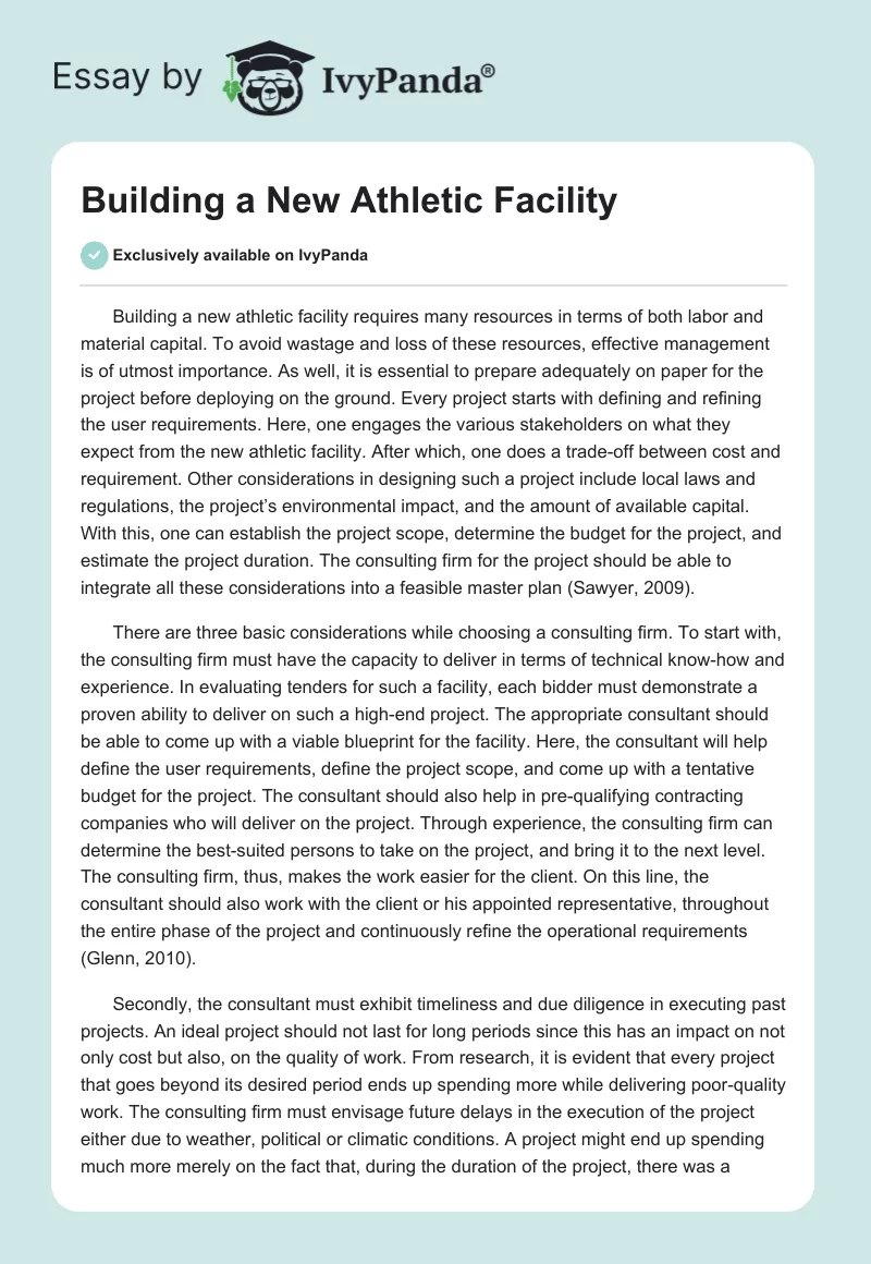 Building a New Athletic Facility. Page 1