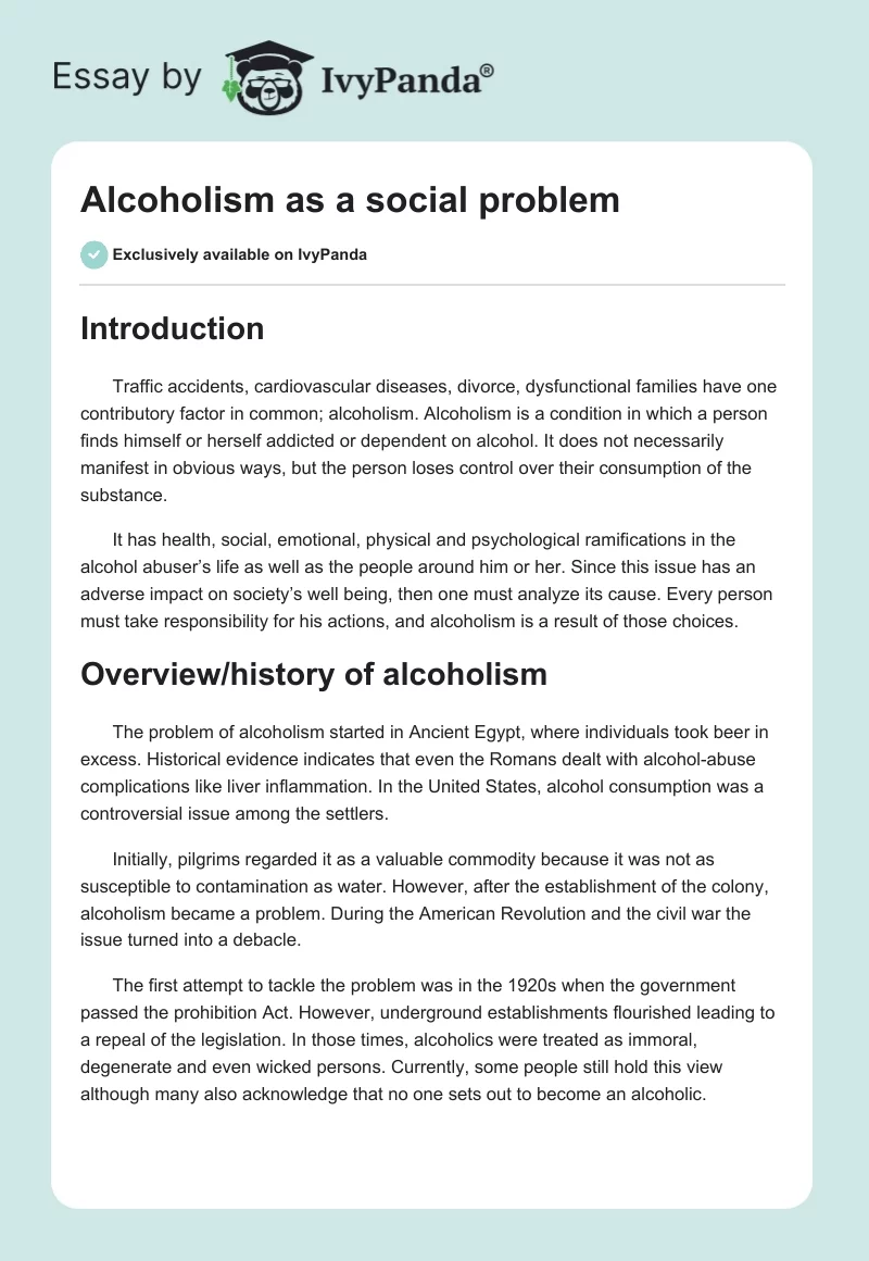Alcoholism as a Social Problem. Page 1