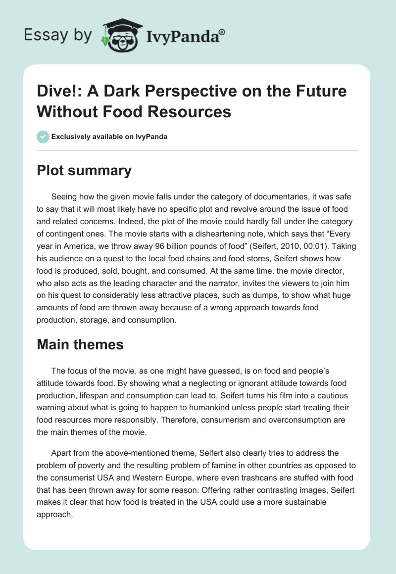 Dive!: A Dark Perspective on the Future Without Food Resources. Page 1