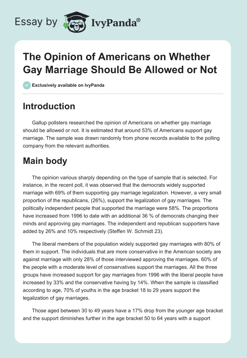 The Opinion of Americans on Whether Gay Marriage Should Be Allowed or Not. Page 1