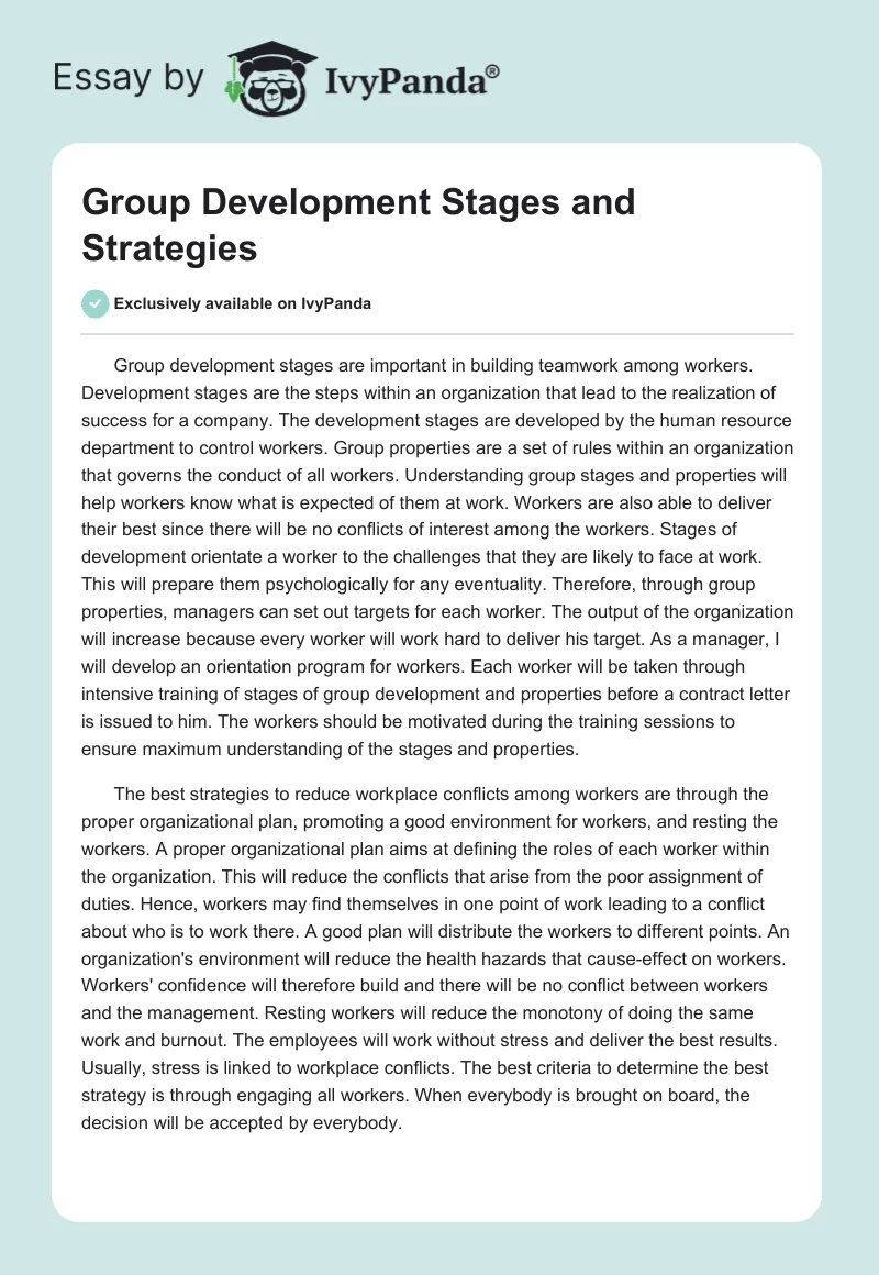 Group Development Stages and Strategies. Page 1