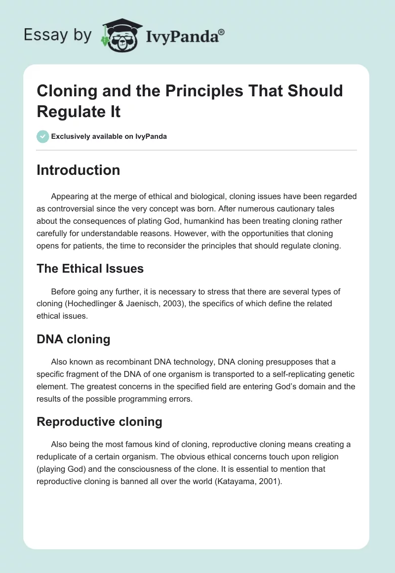 Cloning and the Principles That Should Regulate It. Page 1