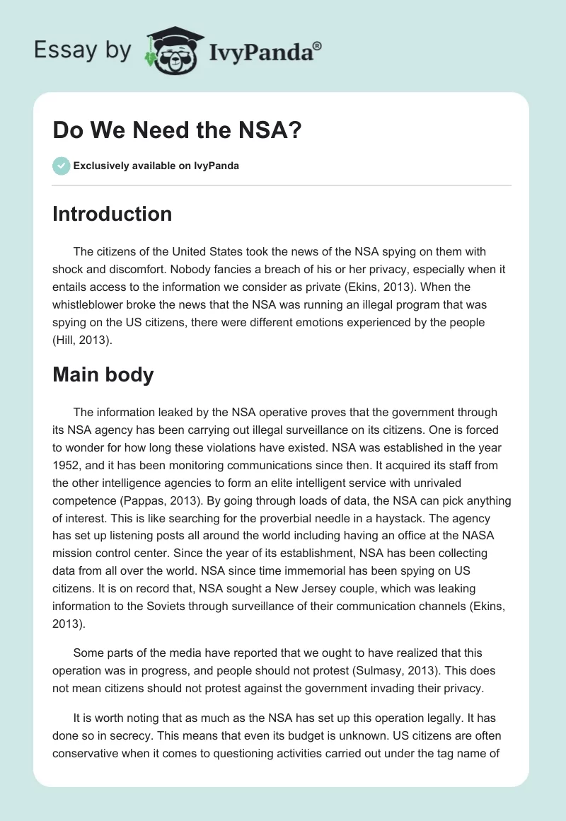 Do We Need the NSA?. Page 1