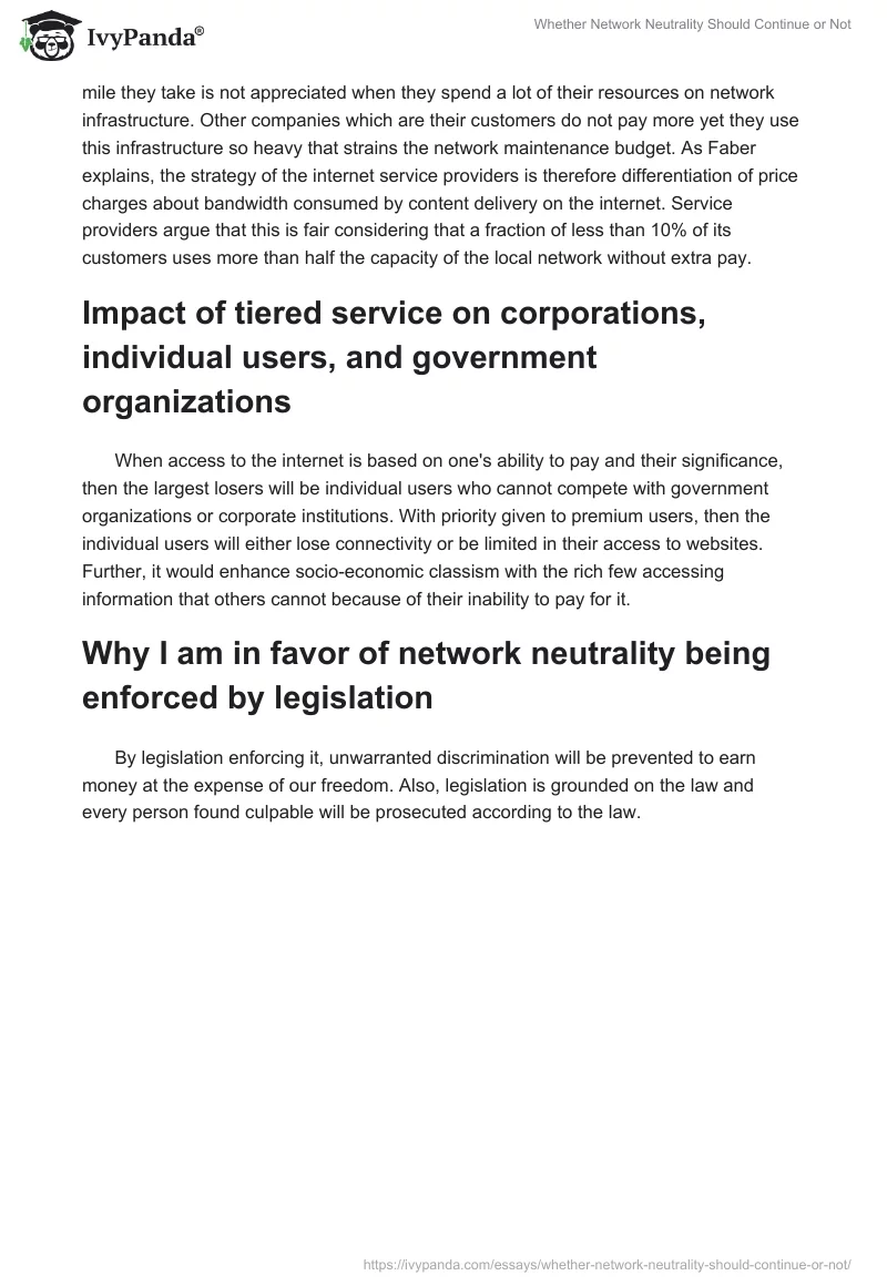 Whether Network Neutrality Should Continue or Not. Page 2