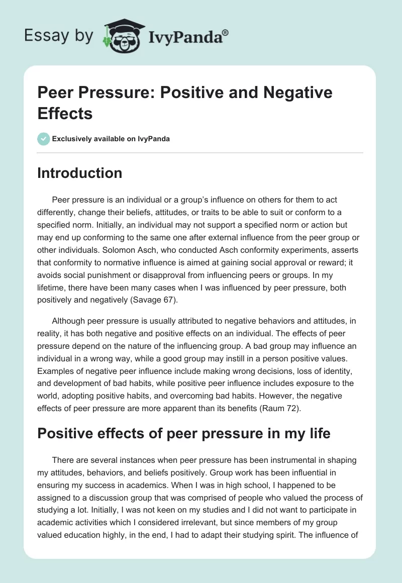 Peer Pressure: Positive and Negative Effects. Page 1