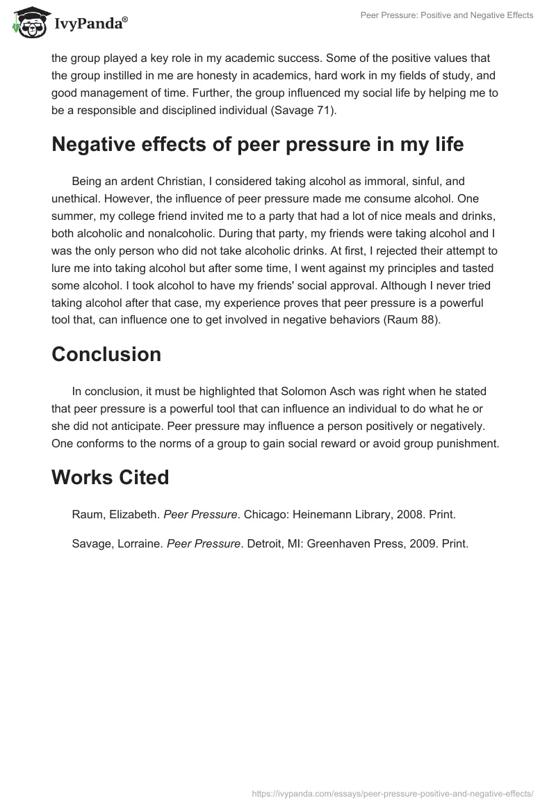 Peer Pressure: Positive and Negative Effects. Page 2