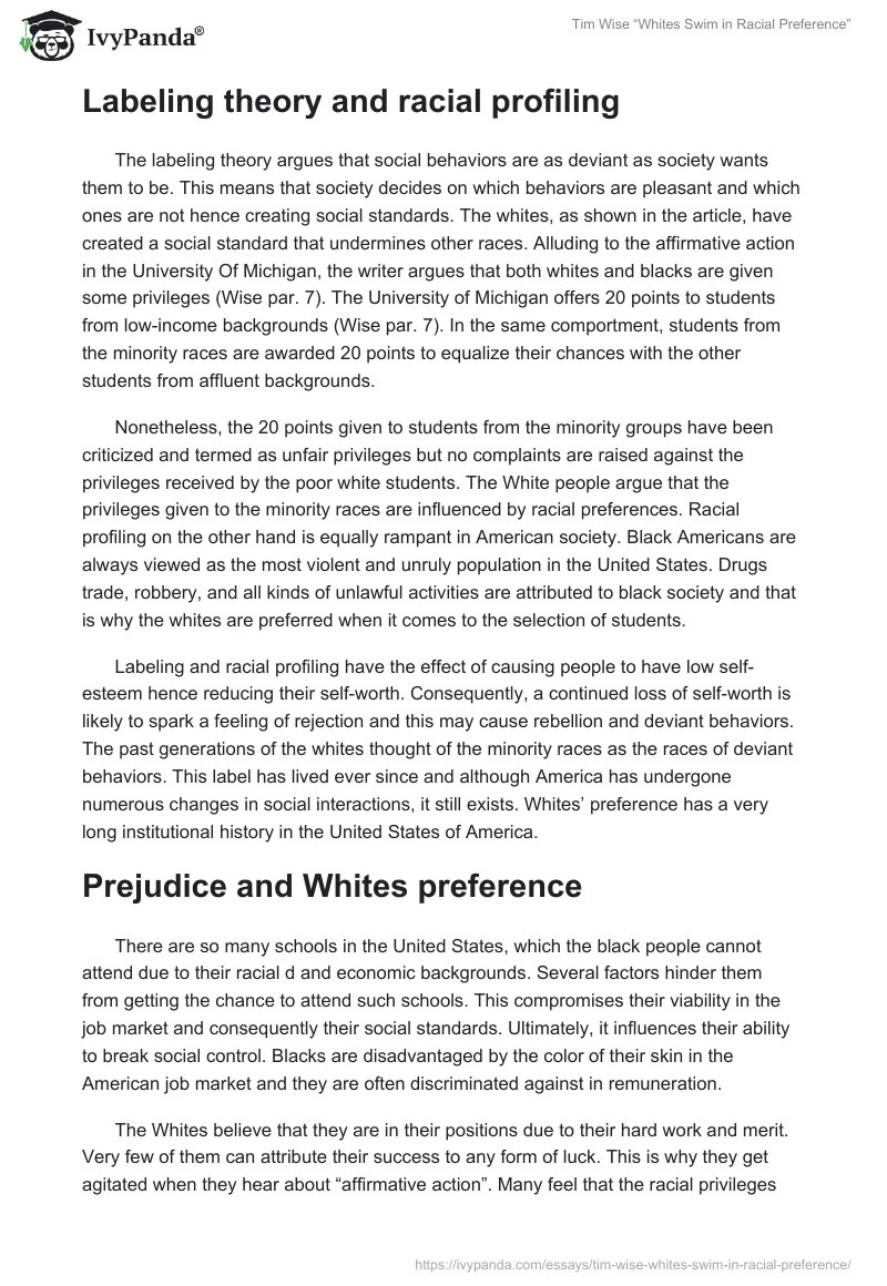 Tim Wise “Whites Swim in Racial Preference”. Page 2