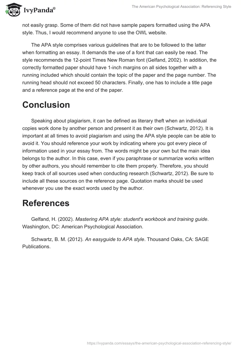 The American Psychological Association: Referencing Style. Page 2