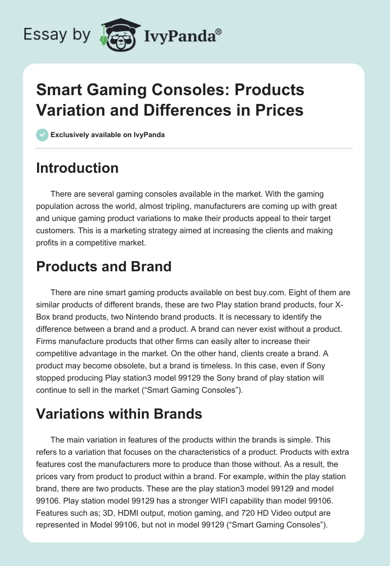 Smart Gaming Consoles: Products Variation and Differences in Prices. Page 1