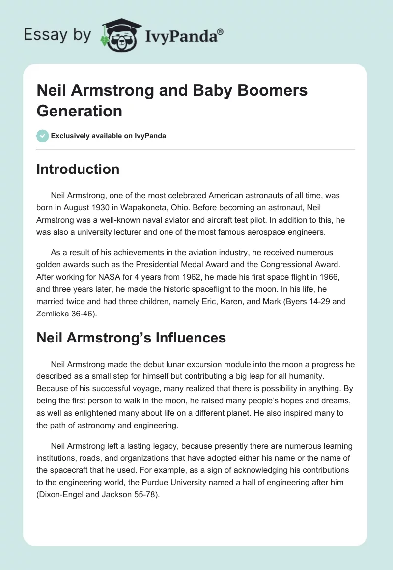 Neil Armstrong and Baby Boomers Generation. Page 1