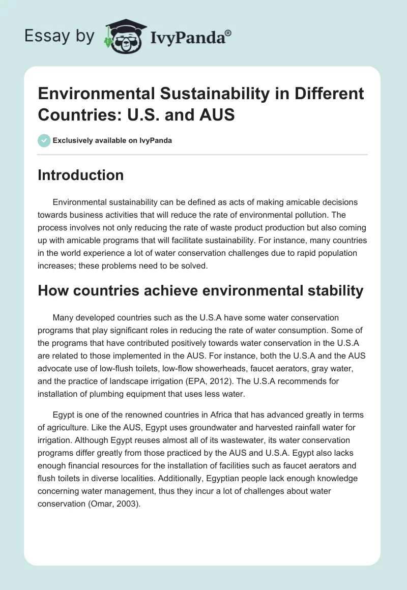 Environmental Sustainability in Different Countries: U.S. and AUS. Page 1