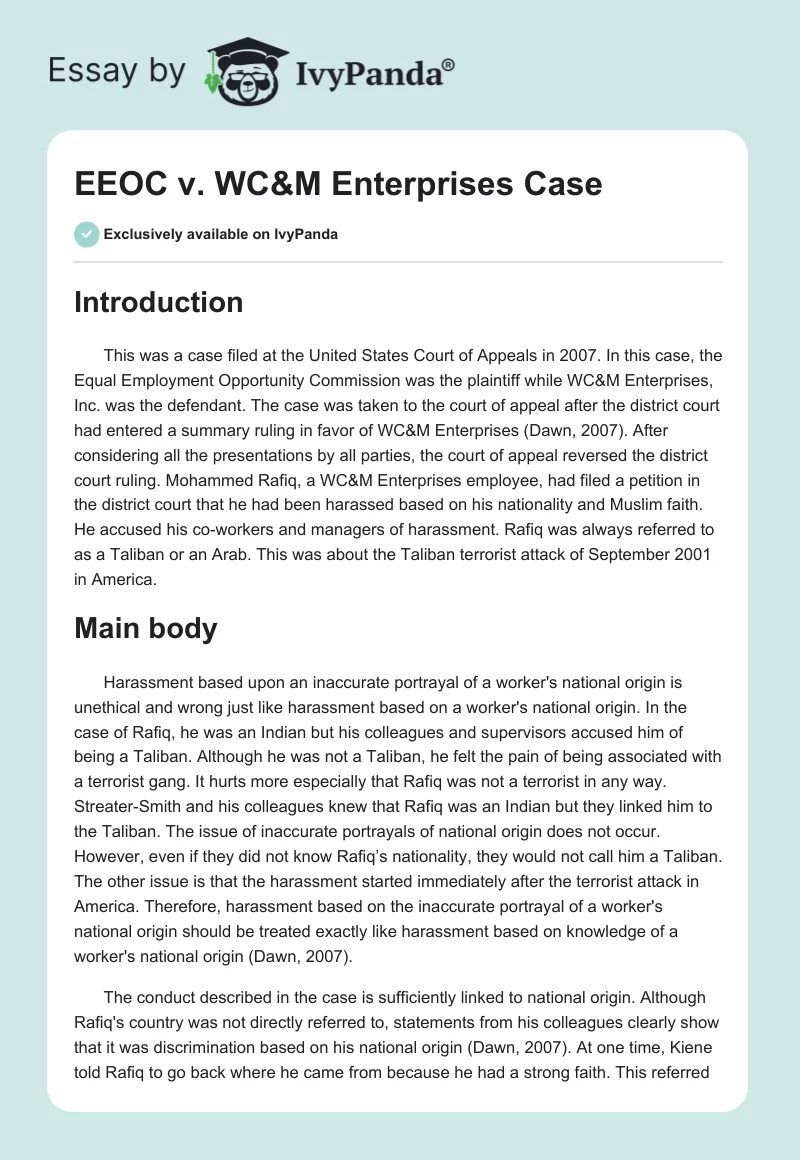 EEOC v. WC&M Enterprises Case. Page 1