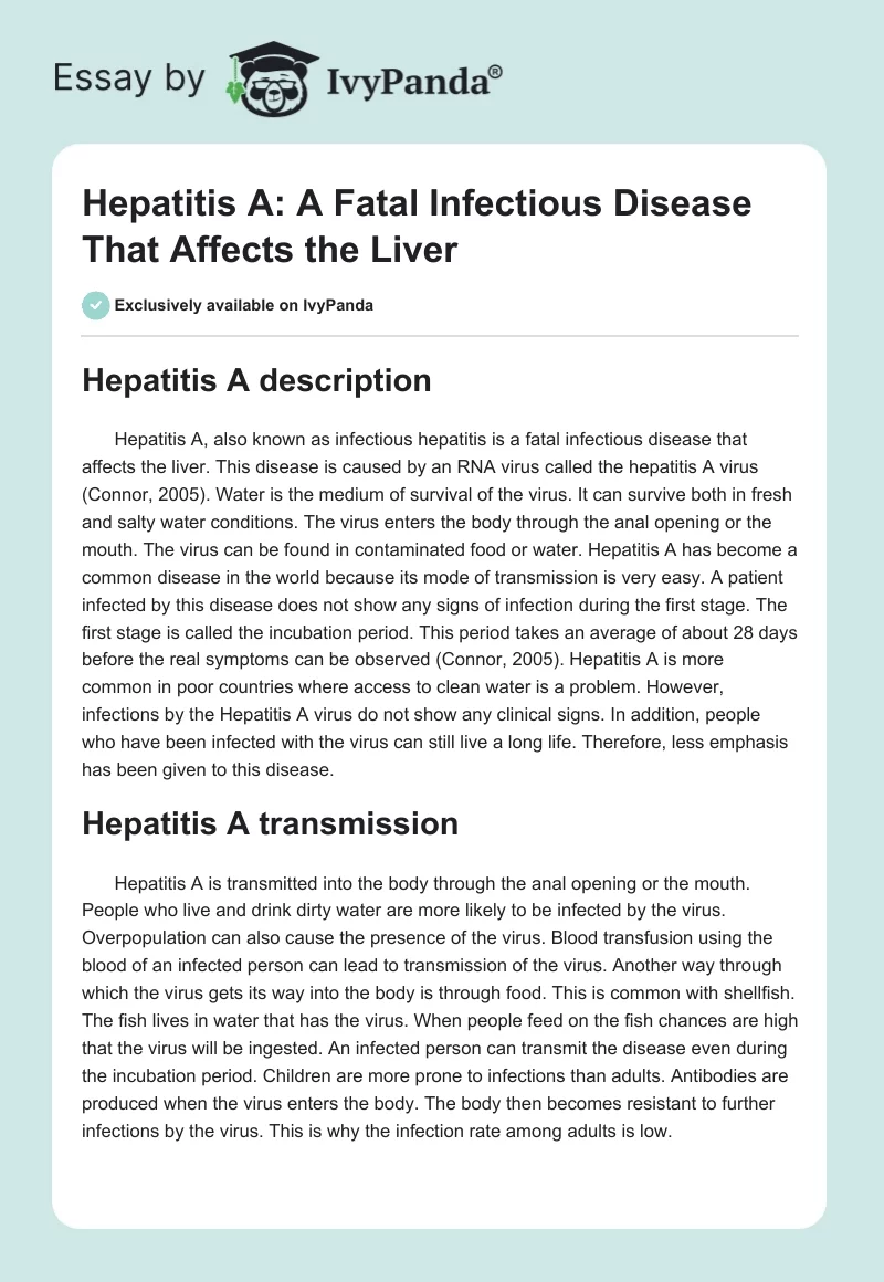 Hepatitis A: A Fatal Infectious Disease That Affects the Liver. Page 1