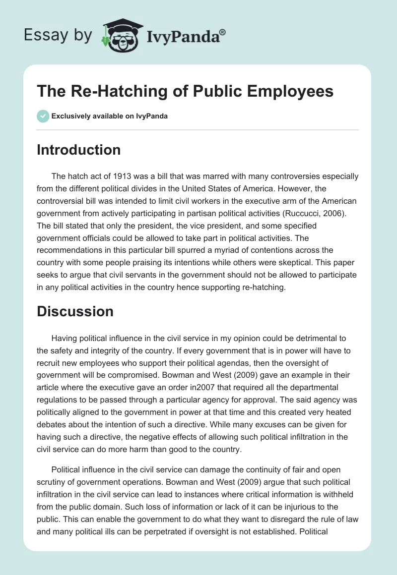The Re-Hatching of Public Employees. Page 1