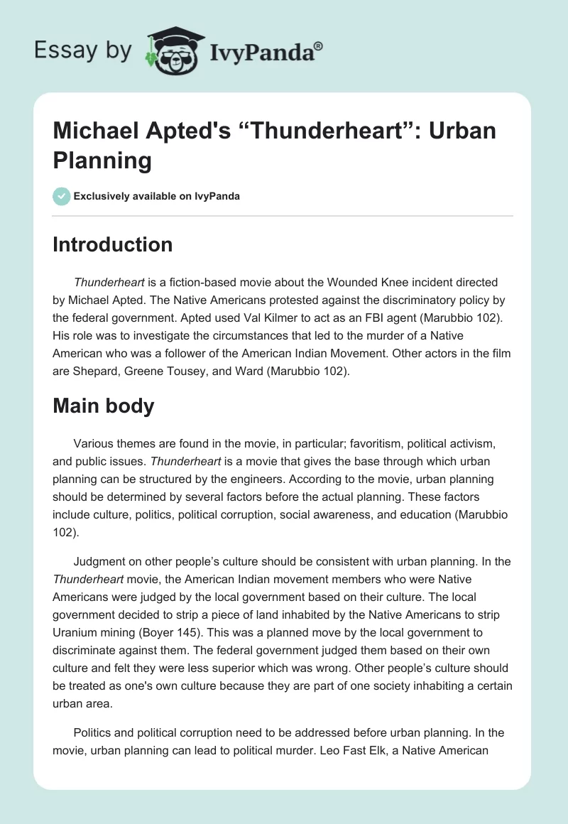 Michael Apted's “Thunderheart”: Urban Planning. Page 1