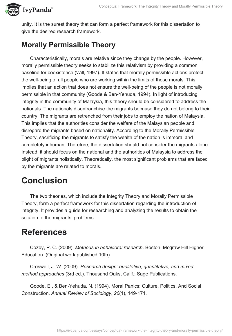 Conceptual Framework: The Integrity Theory and Morally Permissible Theory. Page 2