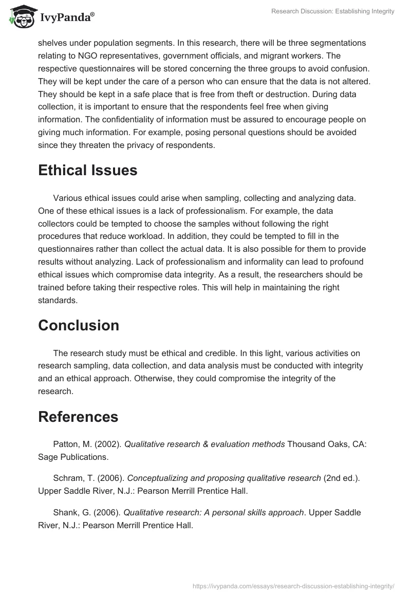 Research Discussion: Establishing Integrity. Page 2