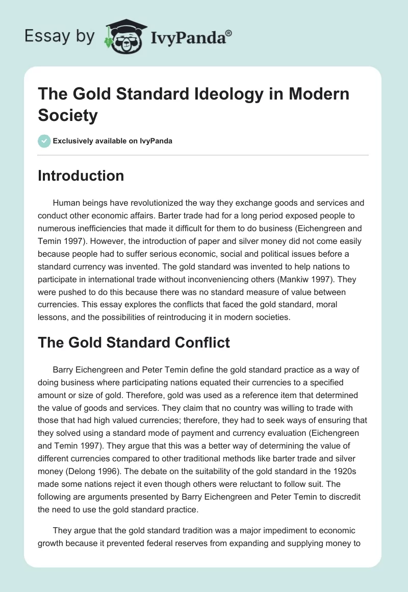 The Gold Standard Ideology in Modern Society. Page 1