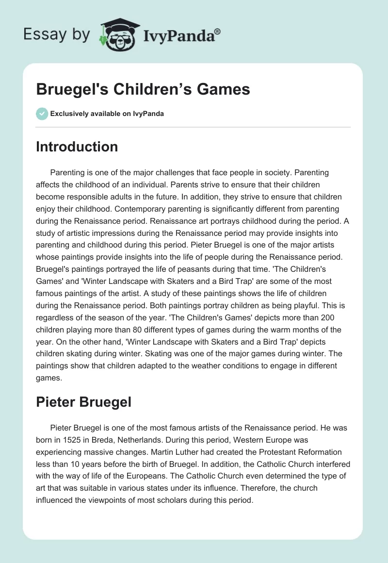 Bruegel's "Children’s Games". Page 1
