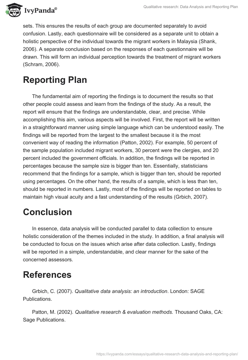 Qualitative research: Data Analysis and Reporting Plan. Page 2
