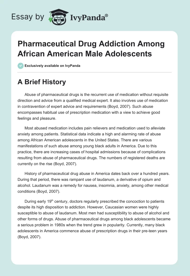Pharmaceutical Drug Addiction Among African American Male Adolescents. Page 1