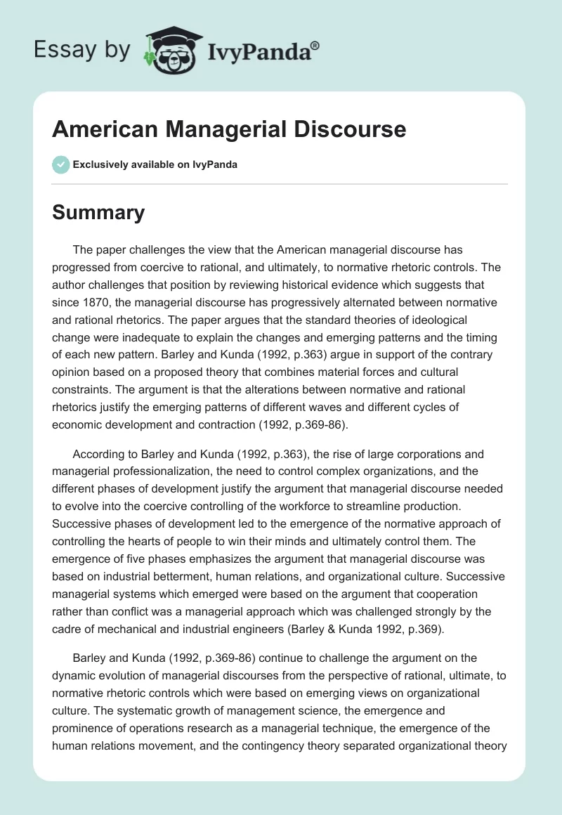 American Managerial Discourse. Page 1