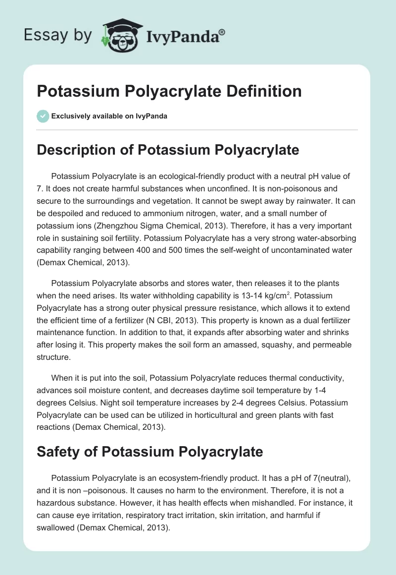Potassium Polyacrylate Definition. Page 1