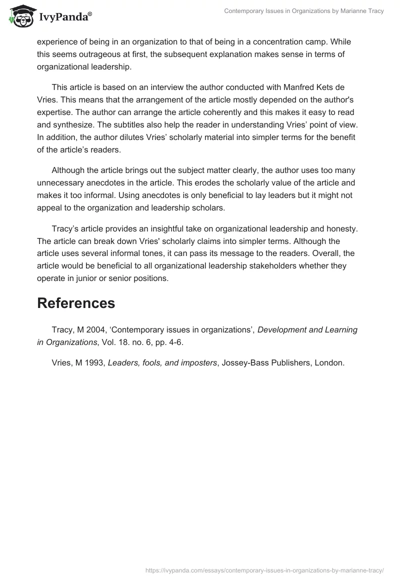 "Contemporary Issues in Organizations" by Marianne Tracy. Page 2