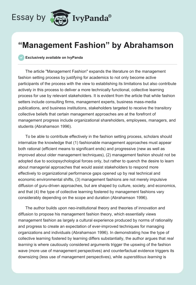 “Management Fashion” by Abrahamson. Page 1