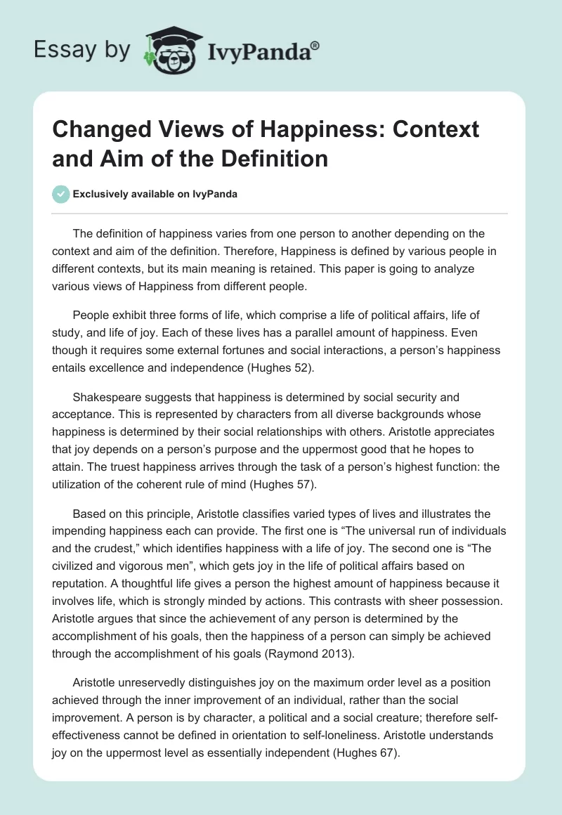 Changed Views of Happiness: Context and Aim of the Definition. Page 1