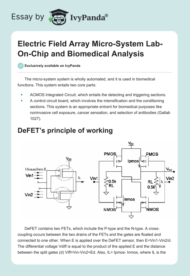 Electric Field Array Micro-System Lab-On-Chip and Biomedical Analysis. Page 1