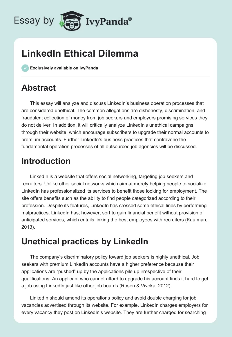 LinkedIn Ethical Dilemma. Page 1