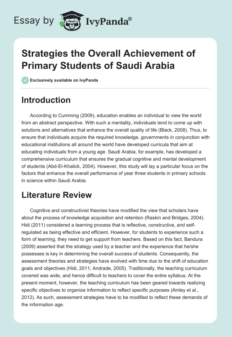 Strategies the Overall Achievement of Primary Students of Saudi Arabia. Page 1