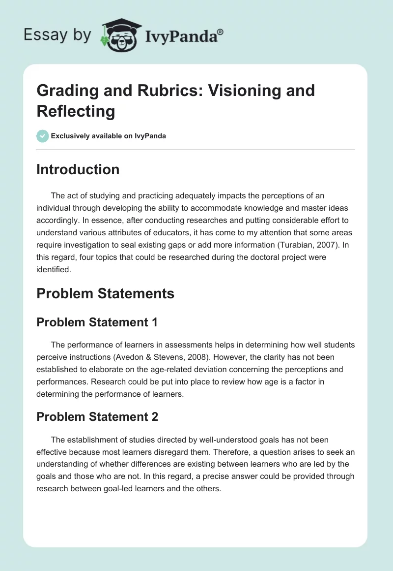 Grading and Rubrics: Visioning and Reflecting. Page 1