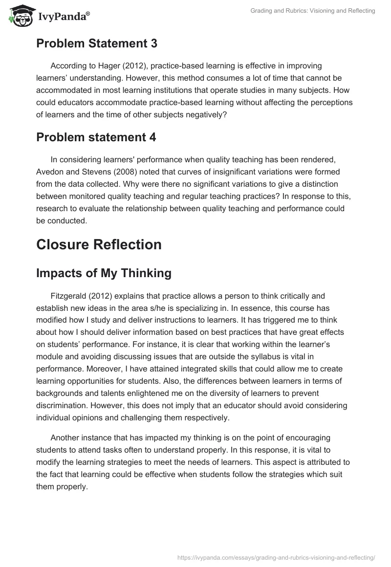 Grading and Rubrics: Visioning and Reflecting. Page 2