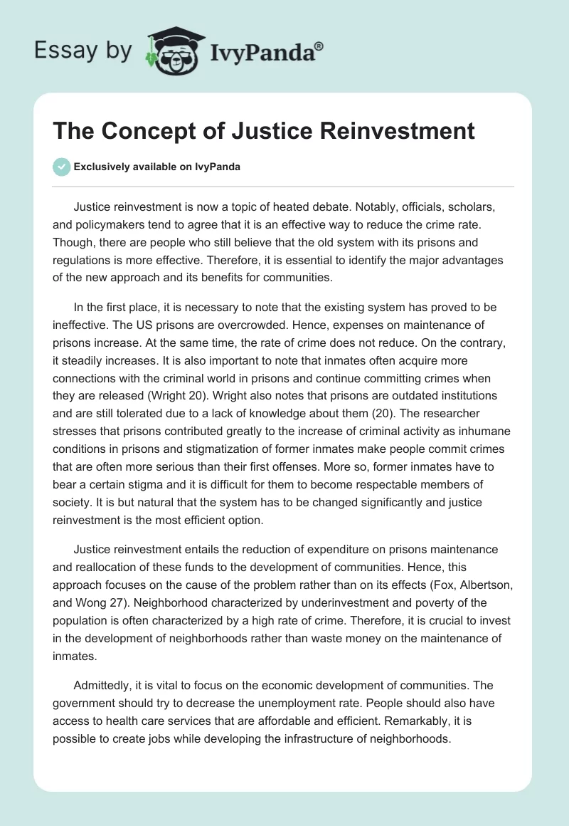 The Concept of Justice Reinvestment. Page 1