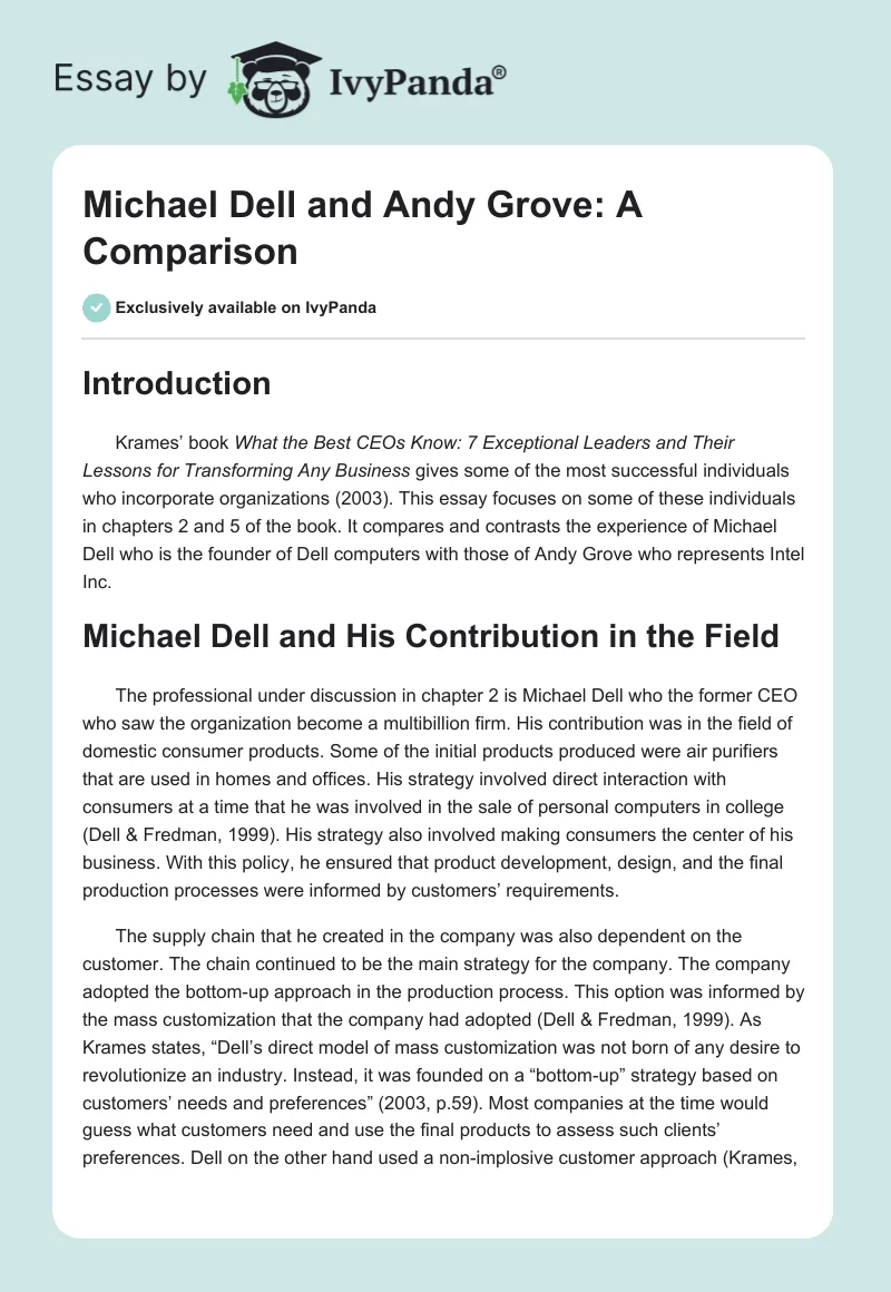 Michael Dell and Andy Grove: A Comparison. Page 1