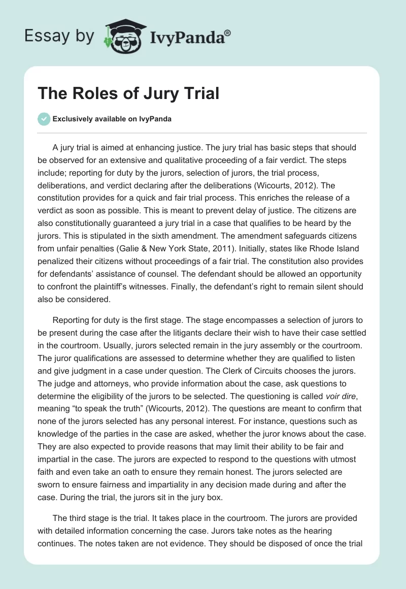 The Roles of Jury Trial. Page 1