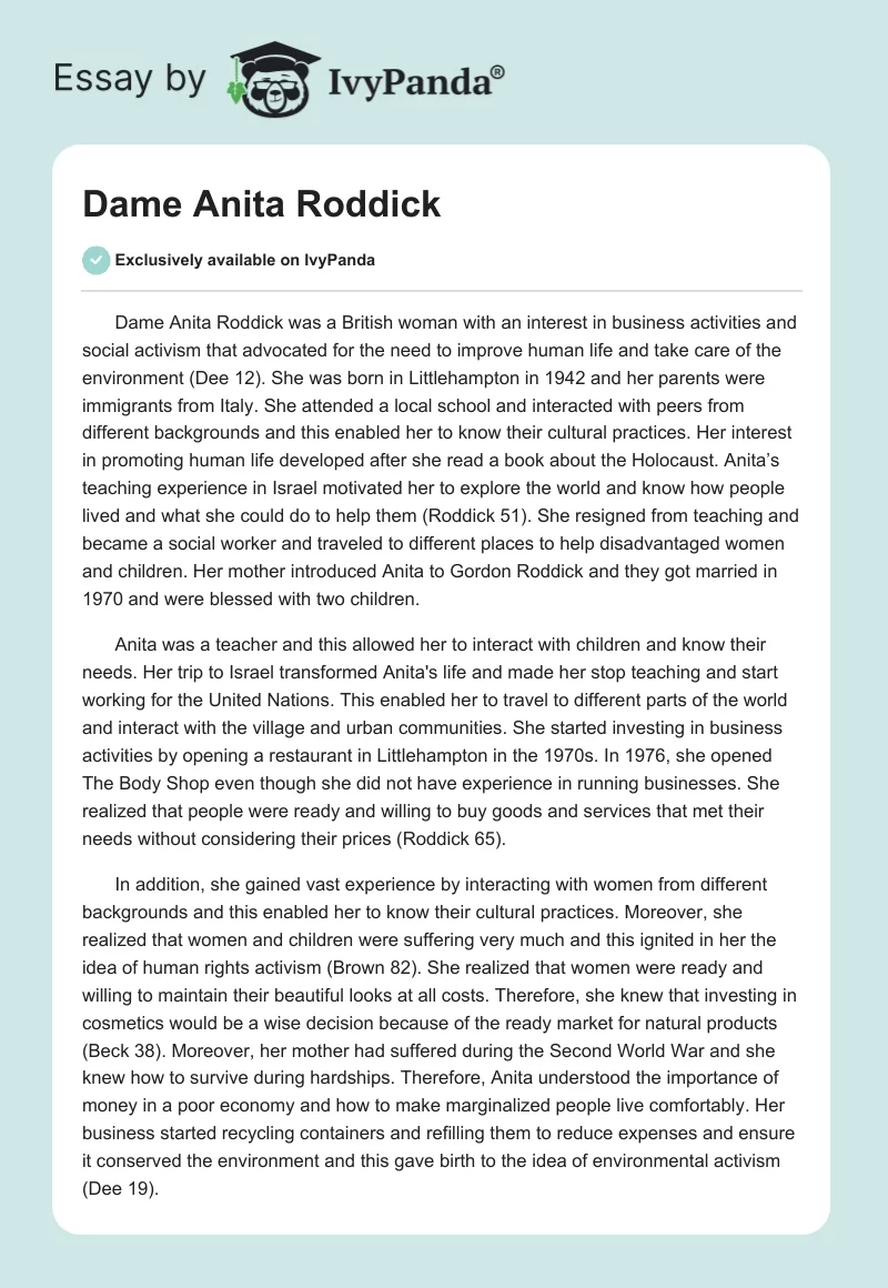 Dame Anita Roddick. Page 1