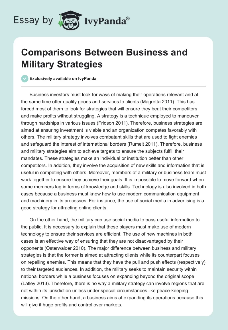 Comparisons Between Business and Military Strategies. Page 1