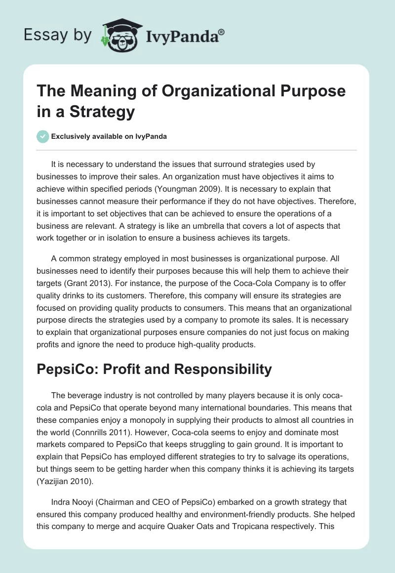 The Meaning of Organizational Purpose in a Strategy. Page 1