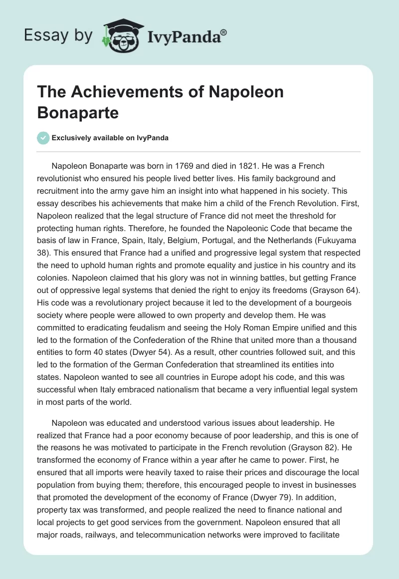 The Achievements of Napoleon Bonaparte. Page 1