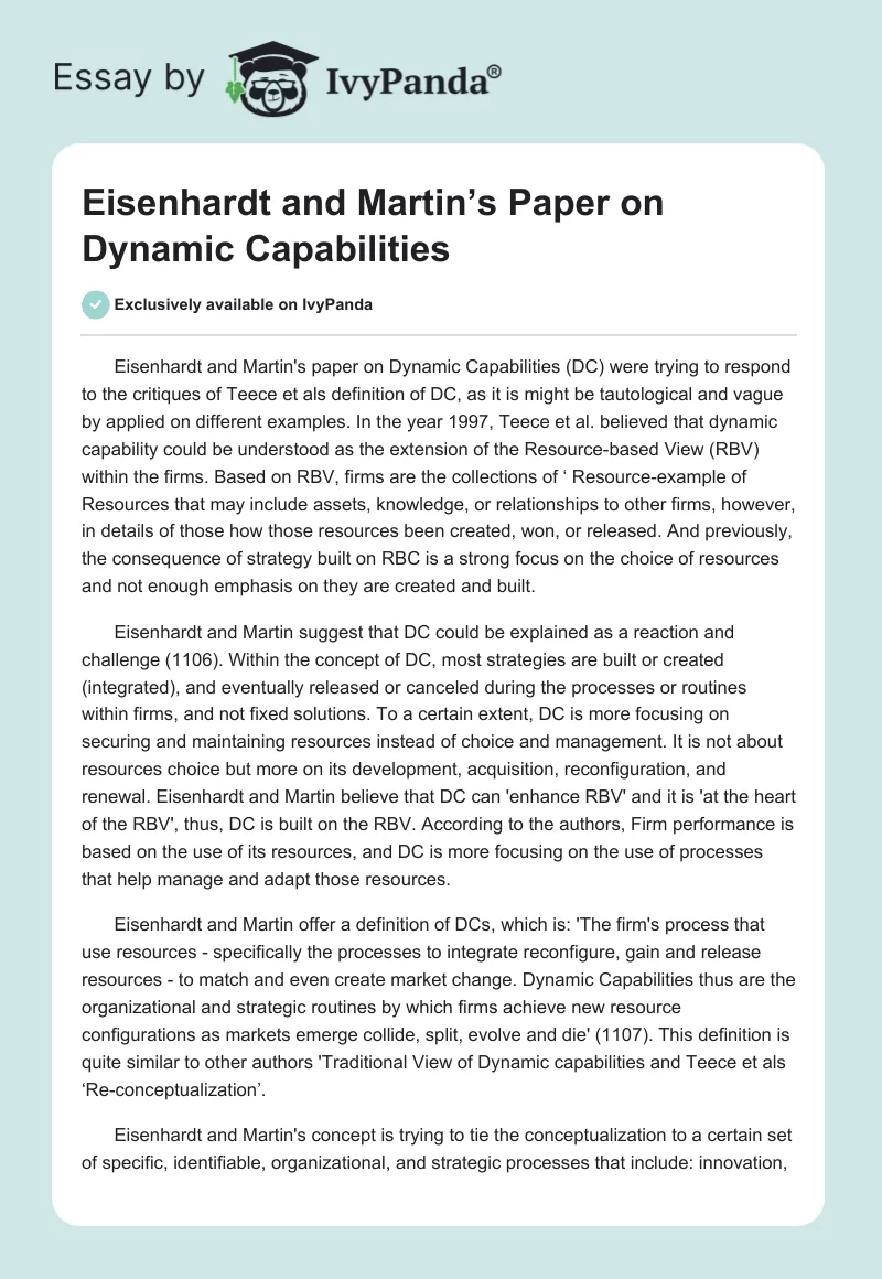 Eisenhardt and Martin’s Paper on Dynamic Capabilities. Page 1