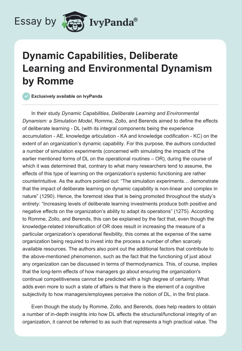 "Dynamic Capabilities, Deliberate Learning and Environmental Dynamism" by Romme. Page 1