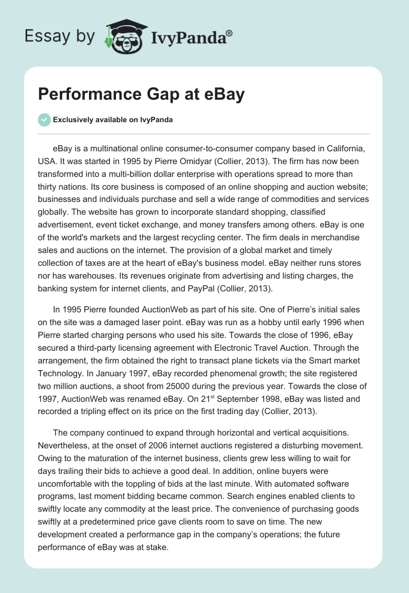 Performance Gap at eBay. Page 1