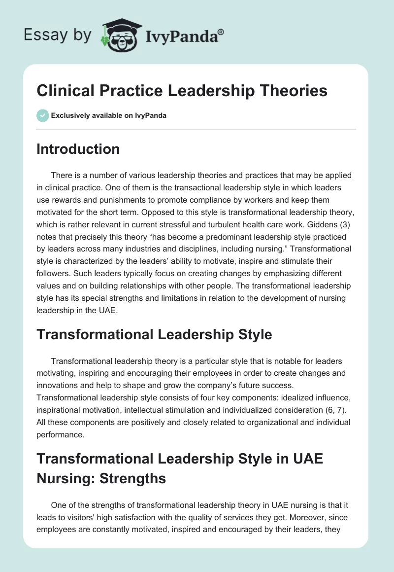 Clinical Practice Leadership Theories. Page 1