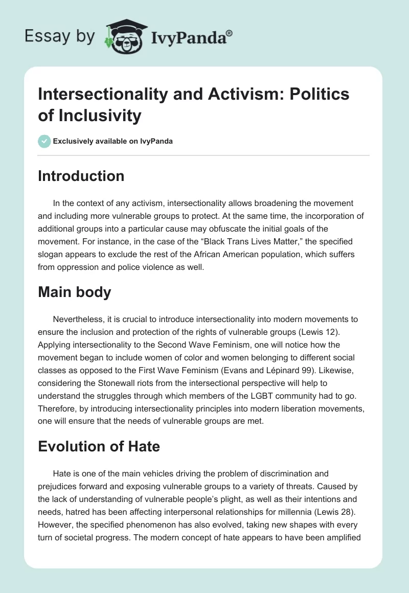 Intersectionality and Activism: Politics of Inclusivity. Page 1