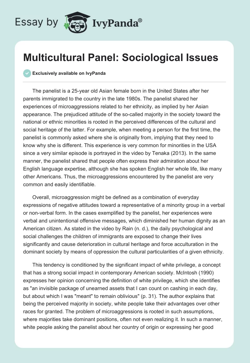 Multicultural Panel: Sociological Issues. Page 1
