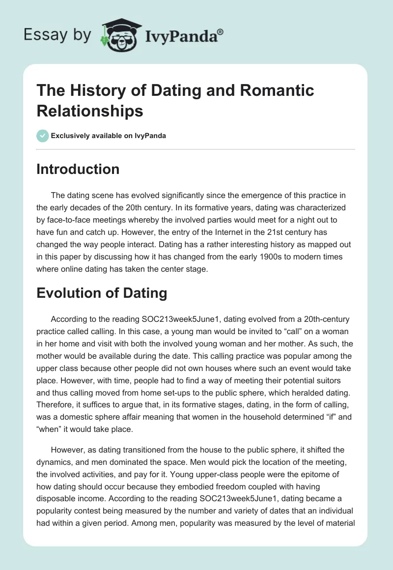 The History of Dating and Romantic Relationships. Page 1
