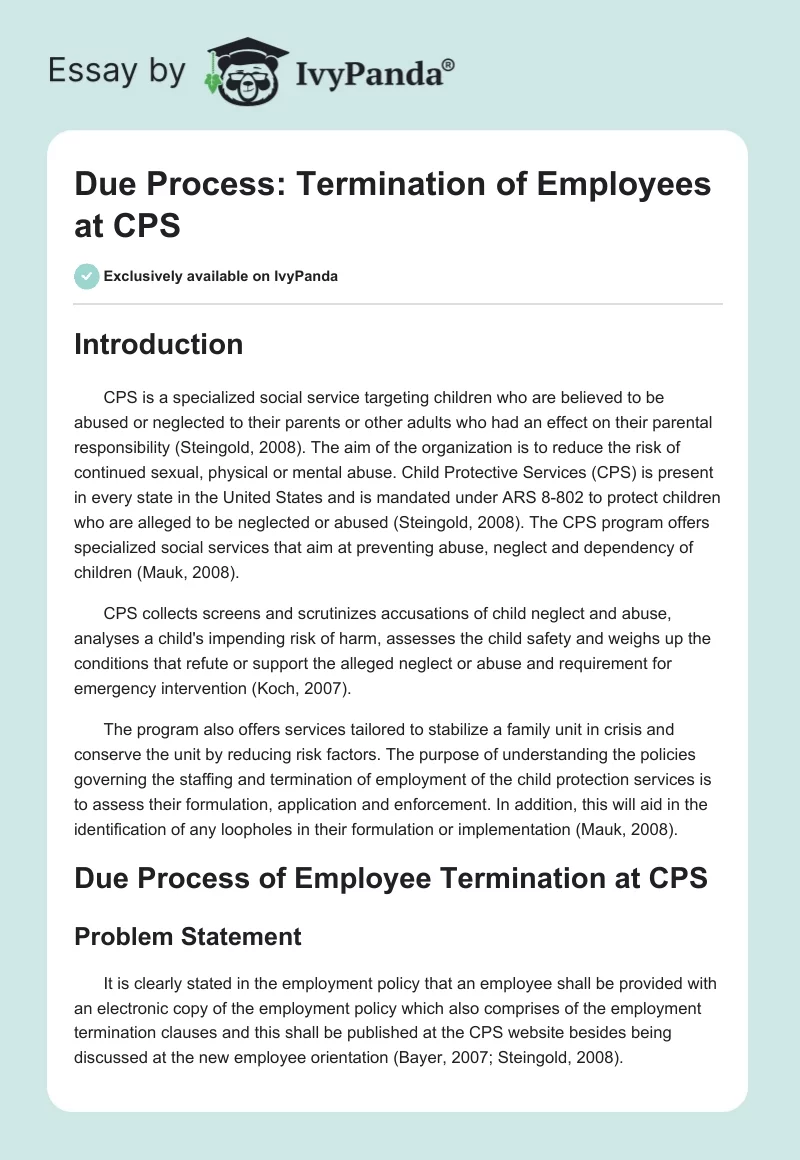 Due Process: Termination of Employees at CPS. Page 1